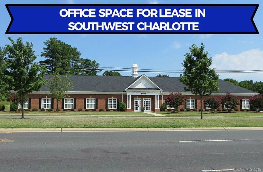 Turn-key office space available in prime southwest Charlotte location! Window office. Reception & lobby area, conference room. Full kitchen facilities. Work room with access to copying machine.  3 rest rooms. Ample parking. Utilities included, + phone/internet. Opportunity to rent additional office space. Great for small business - high traffic road.