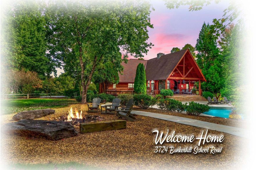 PRIVACY!  Red cedar log cabin that offers a large living area with a covered porch on the front and a large covered deck the back of the home within a few steps to the pool.  This home offers a large owner's suit with a private deck off from the bathroom. All upstairs rooms have new carpets and lots of space for storage. One of the best features is the 4 bay garage building/workshop with a full bathroom.  This is a great place all your toys, RV's, horse trailers, etc. The home has tons of space for entertaining family and friends. A 4 stall barn with tack room and feed room along with a round pen. The home has poured concrete walls for the basement foundation. The basement area offers another living area that needs finished. The home offers so much and it s must see!  There is another 2 car detached garage that has tons of potential for car enthuisast. This is a one of a kind! There is a whole house water filteration system and an alarm system installed. Heated inground swimming pool.