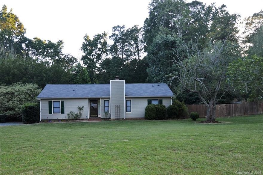 Open split bedroom plan with 18x18 screen porch overlooking fenced private backyard.  Large 2 car detached garage, 16x32 above ground pool with deck.  Storage building.  Cathedral ceiling in Great Room, fireplace, Master Bedroom with large closet.  Bathrooms have ceramic tile. New range oven. Seller providing 2-10 warranty.  Meck county taxes only. Great Location-close to town of Mint Hill and I 485.