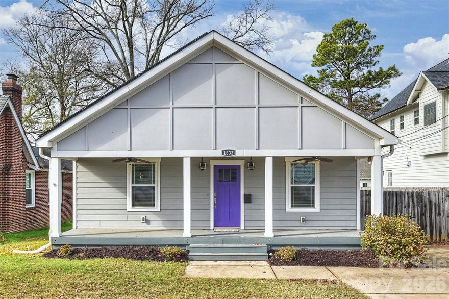 Picturesque 3BR/2BA bungalow living in the vibrant Villa Heights community. Delivering impeccable curbside appeal, this lovely haven is move-in ready and comes with the bonus of no HOA fees. The inviting front porch welcomes you in. Ideal for both entertaining or relaxing, enjoy the open floor plan designed for modern one-level living. The generous living and dining area is highlighted by high ceilings, oversized windows, and rich hardwood floors. The stylish island kitchen boasts ample gray shaker cabinets, a large walk-in pantry, and stainless steel appliances. The split bedroom floorplan offers both family access and privacy, with the primary suite overlooking the serene back yard. Rounding out this storybook home, step outside to enjoy your private backyard retreat. The landscaped fenced-in backyard with a large deck, brick patio and shed provides a lovely space for summer outdoor gatherings. Additional updates that add value to this home include newer solar panels, and maintenance management. Your forever home awaits.