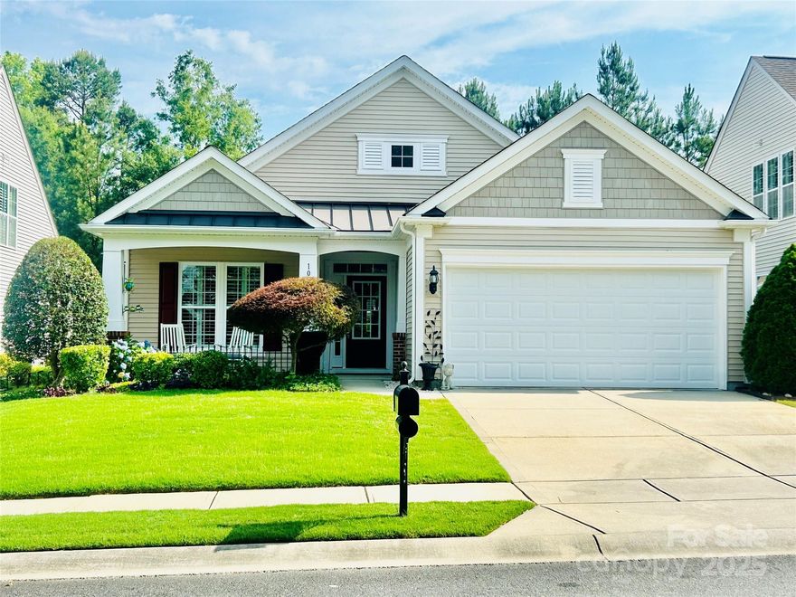 Welcome to Ranch style living at its best! This meticulously maintained 1 story home offers the perfect blend of comfort, style and convenience. Nestled on a premium lot backed up to serene trees and privacy. This 2 bed/2 full bath includes a formal dining room and a versatile office/flex space or convert to a 3rd Bedroom.  Kitchen with large island and open living area that opens to a Screened Porch with glass windows and a large Brick paver patio! Hardwood floors throughout home. Plantation Shutters on all Windows. Huge Primary Bedroom with Large Private Bathroom with a Walk-in closet. Irrigation System, Security System, New Refrigerator and Dishwasher. So many upgrades! Great Neighborhood Pool, and Playground. Located near booming Indian Land with convenient access to shops and restaurants. Low HOA DUES with Lawn Maintenance included. Please enjoy the video reel as well!