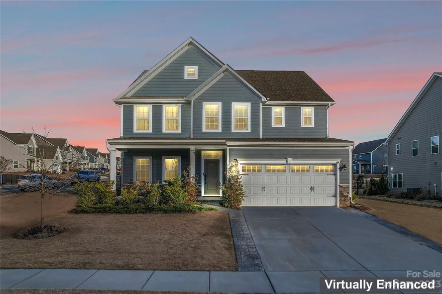 Desirable Ansley Park home with large fenced corner lot! Amazingly designed open floor plan with 4 bedrooms and 2.5 bathrooms, dedicated office, bonus room and 1/2 bath on main for guests. This home includes an amazing gourmet kitchen with granite counters, soft close and rollout cabintry, tile backsplash and stainless steel appliances with upgraded gas cooktop! Enjoy tranquil evenings spent on the expansive stamped concrete patio off of the dining area.  Have fun entertaining in the open concept kitchen and living room with gas fireplace.  Upstairs you'll find a large loft for an extra living space, workout area or play room. The large owner's suite boasts a tray ceiling, dual custom closets, large attached bathroom with walk in shower AND soaking tub. The three spare bedrooms upstairs share a bath with dual vanity sinks for convenience. Enjoy the expanded driveway and custom closets in this move in ready home. Desirable Indian Land Schools with shopping and restaurants galore!!