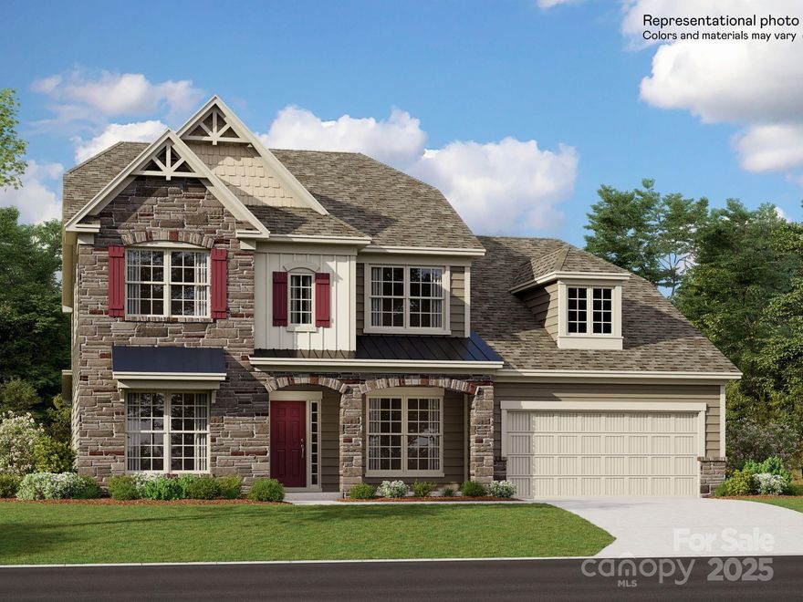 The Franklin is a new two-story home that provides ample space for the whole family to thrive. The first floor features an open design among the family room, kitchen and breakfast room, plus a formal living and dining room, a covered patio, a luxe owner’s suite and a secondary bedroom. The second floor hosts three secondary bedrooms with walk-in closets and a loft and a bonus room that add shared-living space. Plus, our signature Everything's Included program means you will get a gourmet kitchen with double ovens and cooktop, quartz or granite kitchen countertops, subway tile backsplash, ceramic tile, luxury vinyl plank flooring, and a gas fireplace (per plan) at no extra cost! Harris Mill located in a sought-after Indian Land, offers luxury homes and quarter acre and wooded homesites. Homeowners will enjoy nearby proximity to great shopping and dining at the Promenade at Carolina Reserve, Waxhaw, and Ballantyne.