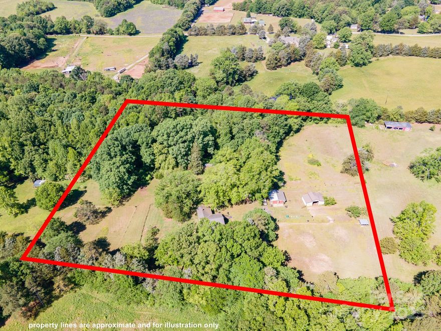 Tranquil and Beautiful 6 plus acres in the country offering a great balance between rural living and manageable space! Provides ample room for a private estate, homestead with hobby farm and/or livestock raising. Occupy the current historic home while you build your dream house. Feel connected to nature as it sits as a private oasis just off of Deal Road. The land features pastures, trees, several outbuildings, one with horse stalls.  It's small enough to be easily maintained and enjoyed. Bask in country living with being only moments outside the city limits and close to grocery stores, shopping, medical offices and Downtown Mooresville. Lake Norman and I-77 just minutes away as well.  Some fencing and gates will not remain and are excluded.