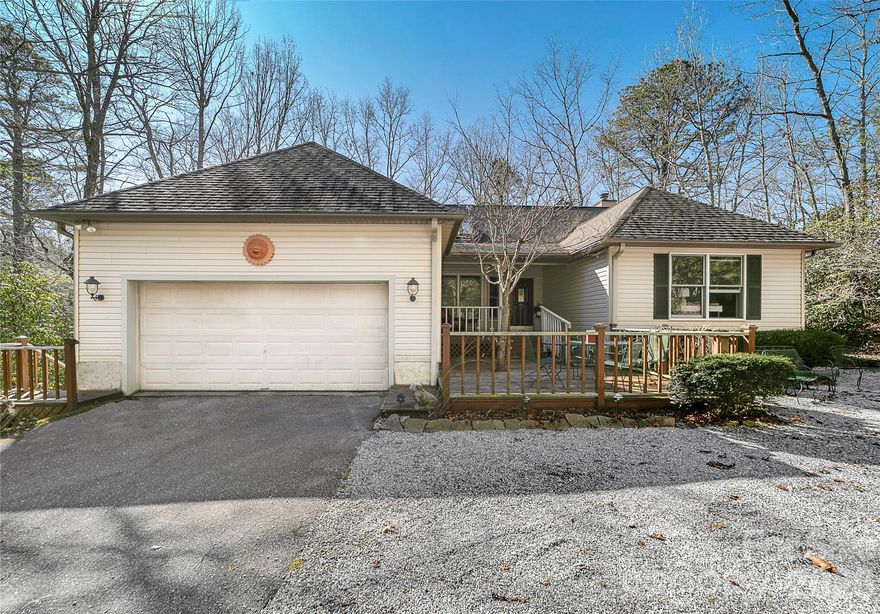 Welcome home to this 3 bedroom, 2 bath one level living home in scenic Connestee Falls! Natural light floods this happy home featuring beautiful hardwoods, vaulted ceilings, and tons of outdoor space for enjoying your extremely private home located on a triple lot.  Primary bedroom has vaulted ceilings with double vanities and walk in closet. Split floor plan with two other bedrooms and full bath.  Home has a welcoming entry way that draws your eye through the home to spacious outdoor living space that really does bring nature in!  Huge screened in porch with another open deck below and a fenced in yard perfect for all your furry friends! Another bonus is the exterior lower level that is fully finished and heated with a full bath - perfect for a studio, office or retreat for the grandkids!  Connestee Falls is a gated community in WNC, with 4 mountain lakes, golf course, 20 miles of private hiking trails and much more! First time buyer to pay user amenity fee of $14,500 due at closing. There are renters currently living in the home and they have pets.  There will be a dog  -'Bear' in the house and 2 cats in the lower level, please do not let out - all are friendly.  Home was inspected and items in need of repair corrected - please see in attachments.