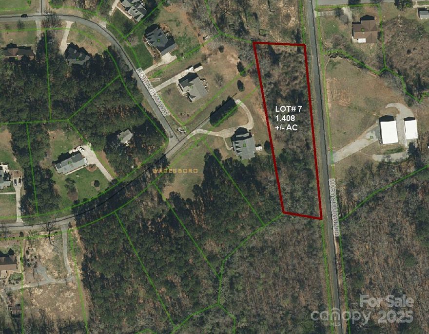 1.408 +/- ACER RESIDENTIAL LOT WITH 489 FOOT OF PAVED ROAD FRONTAGE WITH TAPPABLE ACCESS TO CITY SEWER AND CITY WATER WITHIN WALKING DISTANCE TO DOWNTOWN WADESBORO, NC.
It offers the freedom of allowing you to build your new home or put in a modular of your choice. This opportunity gives you the options and freedom to create what you’ve been looking for.