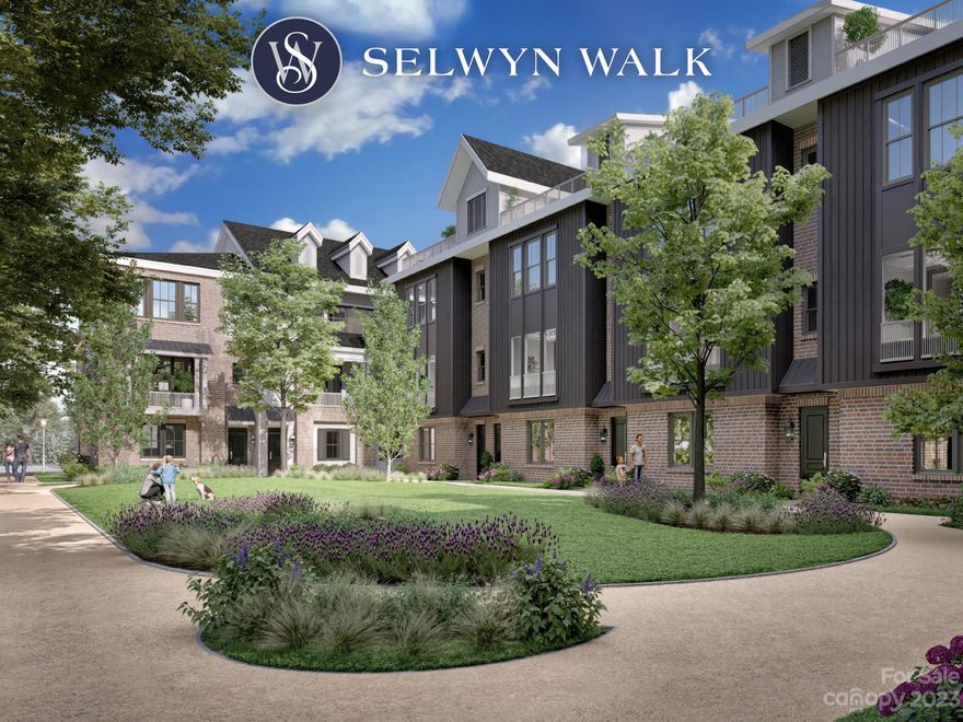 Only 2 homes left at Selwyn Walk! Experience luxury living at Selwyn Walk. Nestled among the treetops of Myers Park, this intimate 34-townhome community offers homes with premier access & walkability to your favorite destinations. Exquisite interiors and fine finishes flow seamlessly across open-concept floor plans. Design packages, thoughtfully curated by Black Dove Interiors, include gorgeous detailing and upgrades to complement your personal style. Inspired by the surrounding neighborhood, Selwyn Walk’s architecture mingles brick and elevated lighting along charming facades and individually laid paver streets. Select homes enjoy skyline views from rooftop terraces and every townhome has its own private, 2-car garage. To honor the history of this site, Goode Properties and Cluck Design Collaborative lovingly saved craftsman-style stained glass windows to incorporate into the development.