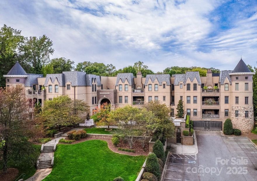 Experience exceptional, single-level living in the heart of Charlotte’s most sought-after neighborhood in Dilworth. This exquisite, first-floor condo at Parkwood Knoll thoughtfully designed space, offering comfort and security. Whether you’re looking to downsize or upgrade, this home provides a rare opportunity to live in both elegance and ease. The home’s stunning architectural charm includes a unique turret which allows amazing light to fill the room. Two private patios, one featuring an outdoor fireplace, provide a serene outdoor retreat for enjoying cool evenings. The condo is replete with custom built-ins for maximum storage and functionality, while the spacious laundry room features custom cabinetry. For those who work from home, a built-in desk provides the perfect private office nook. Two premium parking spots are located just steps from the elevator in a secure, gated garage, complete with security cameras for added protection.