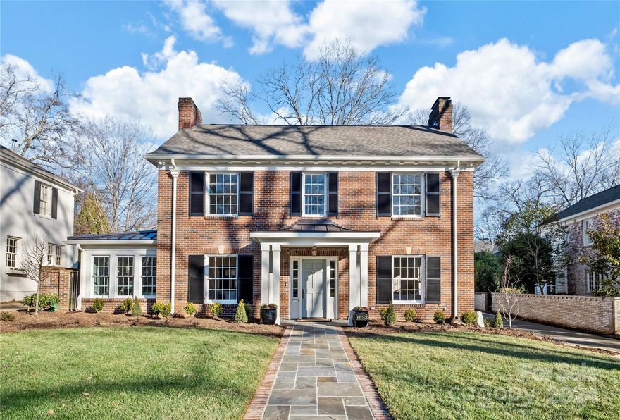 Exquisite Myers Park home has been completely renovated top-to-bottom 2023/2024! Masterful transformation by Joyce Building Co, 1633 Beverly effortlessly blends modern conveniences with original charm. Designer fixtures and finishes throughout! Beautiful refinished hardwoods and moldings. Elegant front formal rooms plus popular open floorplan- expansive family room opens to the gleaming Chef’s kitchen. Kitchen features marble countertops and backsplash, large center island, abundance of custom cabinetry, high-end appliances incl. gas range with custom hood and large scullery. Sunny breakfast area. Bar area with decorative glass cabinets and butcher-block countertops. Sunroom/office behind hidden paneled door and functional mudroom/laundry off side entrance! Primary suite with 2 walk-in closets and incredible spa-like bath featuring soaking tub, dual vanities, and walk-in marble shower. Rear brick patio overlooks the picturesque yard. All new roof, plumbing, electrical, and HVAC.