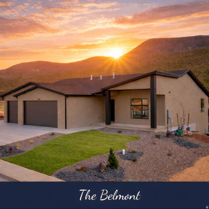 $11,000 preferred lender incentive! Welcome to the Belmont--where smart design meets Southern Utah living! Located in Cedar City, just under an hour to Zion National Park, Brian Head Ski Resort, and St. George. This 3,779 sq ft home offers 7 bedrooms, 4 bathrooms (or 6bdrms + an office), and a daylight walkout basement with a private ADU. Designed for flexibility & income potential, the ADU features a private entrance, full kitchen, laundry, and its own thermostat -ideal for multigenerational living or rental use. A sound door at the base of the stairs allows for a potential 3-bed, 2-bath rental setup. Enjoy open-concept modern living, Shurtz Canyon views, a 3-car garage, a 14.2ft RV pad, two 220V, quartz countertops, no HOA, front & back landscaping, and 3 months of free fiber internet, and the convenience of school bus pick-up in this new neighborhood.