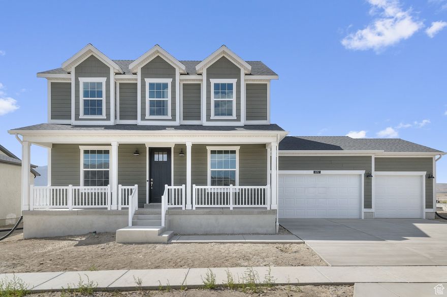 This beautiful 2500 Traditional home is located in a great master planned Eagle Mountain community!  Featured you will find a modern kitchen with cotton maple cabinets, quartz countertops, and premium platinum gas appliances, complemented by a tile kitchen backsplash for a timeless touch. Flooring includes laminate hardwood, tile, and carpet, blending warmth with durability. This home features a 3-car garage with keypad and exit door, box window in the kitchen nook for extra space, can lighting, and Christmas light outlets. Enjoy modern conveniences such as a tankless water heater, energy-efficient options, and wood railing at the stairway. Interior details include two-tone paint, large craftsman base and casing, and an owner's bathroom with quartz shower surrounds, Euro shower glass, and satin & brushed nickel hardware-all designed for comfort and style. Come check it out today!