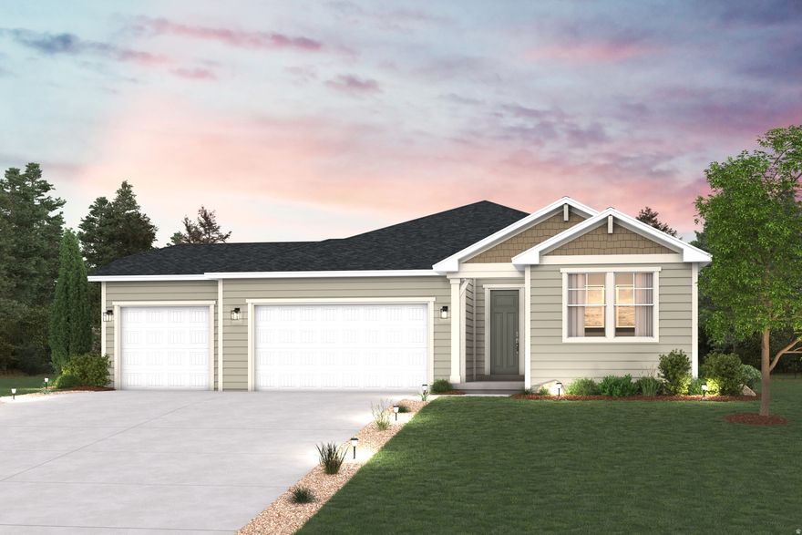 The Biscayne plan in The Estates at Sunset Flats offers a streamlined approach to main-level living with an open layout designed for connection and comfort. The heart of the home features a centrally located kitchen with an island and walk-in pantry, seamlessly connecting the dining area and great room for effortless everyday living and entertaining. Optional outdoor spaces, including a covered deck or sunroom, extend the living area beyond the home, while a three-bay garage with an oversized third bay comes standard, providing extra space for storage, hobbies, or weekend gear. A mudroom and nearby laundry add thoughtful convenience just off the garage entry.The owner's suite is privately positioned on the main level and features a walk-in closet and a private bath featuring dual vanities, a walk-in shower, and a soaking tub. Additional bedrooms are thoughtfully arranged to provide flexibility for family, guests, or a home office, with the option to convert one bedroom into a dedicated study. An unfinished lower level offers future potential for expanded living, recreation, or storage space as needs evolve.