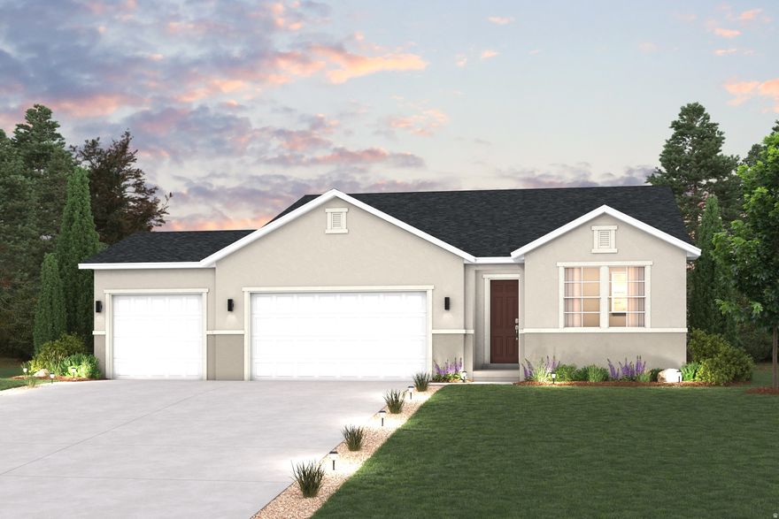 The Cumberland at Sunset Flats offers convenient single-level living with an open-concept layout designed for everyday comfort and entertaining. This north-facing rambler features a gourmet kitchen with quartz countertops, Cool Flagstone cabinets, Sea Glass LVP flooring, and a spacious island overlooking the dining and great room. A fireplace and covered deck add warmth and extra living space to enjoy year-round. The private owner's suite includes a walk-in closet, dual vanities, soaking tub, and walk-in shower. Three additional bedrooms provide flexibility for guests, family, or office space. An oversized third-bay garage offers extra room for storage, hobbies, or outdoor gear. Situated on a .25-acre homesite in Sunset Flats, this home includes 1,868 finished square feet with an unfinished basement offering room to grow. Estimated completion August 2026.