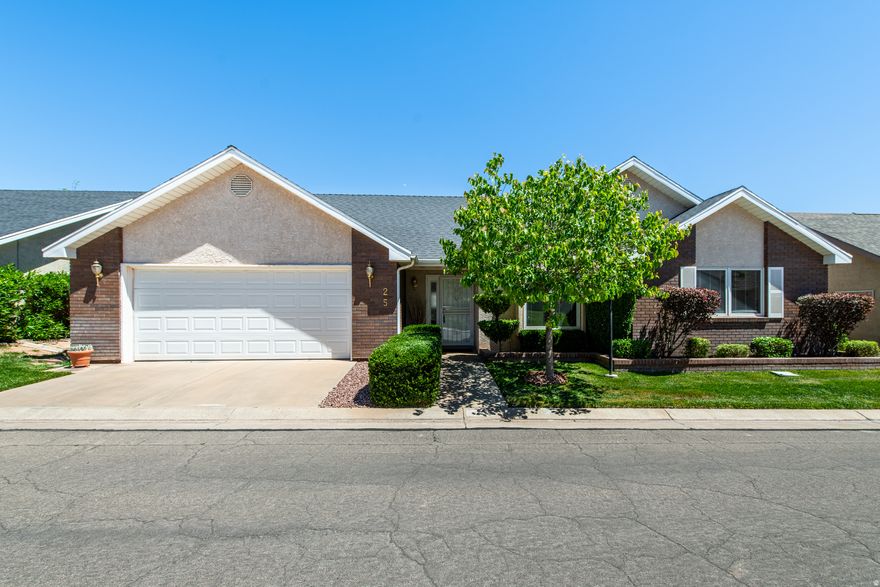 Welcome to this immaculate home in the neat, quiet Cottages North community! Perfectly positioned as an all set up second home with furniture package. Featuring three spacious bedrooms, including a custom over-sized primary suite and bathroom with a zero entry, handicap accessible shower and bathroom space. The updated kitchen has new countertops, stove, and microwave, and plenty of storage. Enjoy an oversized garage with built-in storage cabinets, and still park your cars comfortably. The home's water heater is newer, with a water softener, and the Seller has included the washer, dryer, and refrigerator. Important in SG, this home's backyard is east-facing and charming. The property is in move-in condition and located in a quiet neighborhood association that offers a community pool. HOA dues cover the outdoor pool access, front landscape care, water, and sewer, plus available Internet package. $10 additional monthly dues adds back yard care.