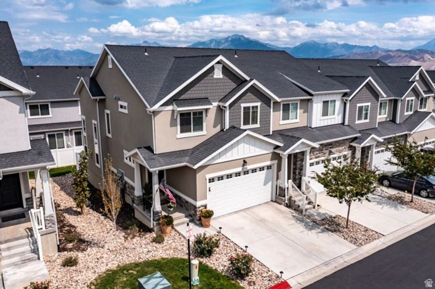 Come and see this gorgeous row-end townhome located in a perfect location of Herriman! Beautiful upgrades throughout the home. Vaulted ceilings with open floor plan. Gas fireplace in living room. This townhome includes 3 large rooms upstairs, including a large walk-in closet. This home also sits on higher elevation that allows for amazing views of the Salt Lake Valley. There are nearby trails for hiking and biking. This community has a clubhouse with a large swimming pool and picnic pavilion.
