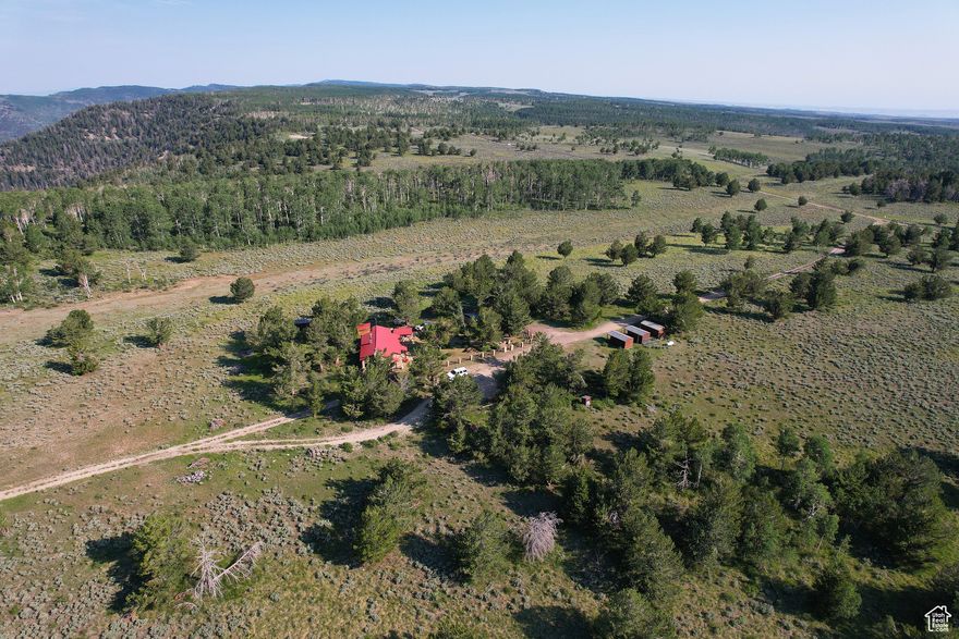 This 480-acre 'island in the sky' sits at 9,600 feet above sea level. It includes two dwellings one of which sits on the edge of a 2,000-foot vertical drop to the Range Creek Valley below. Views are incredible. Ranch is gently rolling terrain with Aspen.