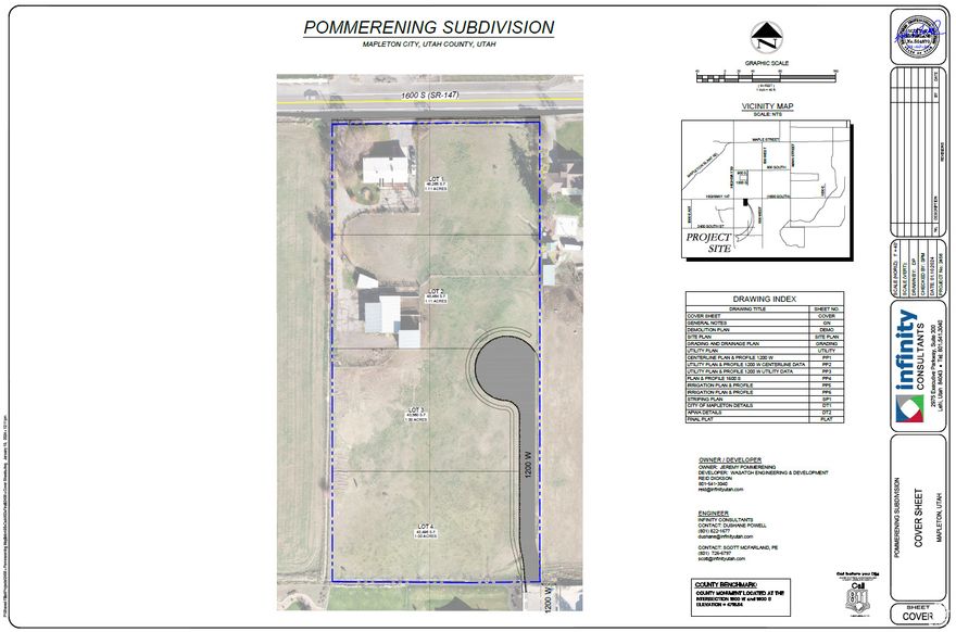 Entitled land with a fully engineered plan and plat approved by UDOT, Mapleton City, and irrigation authorities. Engineering info and drawings available upon request. Existing house is fully habitable but expected to be demolished for future development.