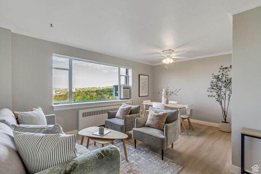 This beautifully renovated condo offers the perfect blend of modern comfort and an unbeatable location. Situated in the vibrant heart of downtown Salt Lake City, this condo is just steps from the University of Utah, shopping, dining, and public transportation. Enjoy breathtaking city views and natural light streaming through large windows throughout the space. The recent renovations feature a brand new kitchen with stainless steel appliances, new cabinets and granite countertops, as well as updated flooring, fresh paint, and new lighting. This unit includes a dedicated parking stall.  Whether you're a student, professional, or investor, this condo offers an exceptional opportunity to live in one of Salt Lake City's most desirable neighborhoods. Don't miss your chance to own a stylish, move-in-ready home just minutes from everything downtown has to offer! Refer to HOA CC&Rs for pet guidelines. Square footage figures are provided as a courtesy estimate only and were obtained from county records.  Buyer is advised to obtain an independent measurement.