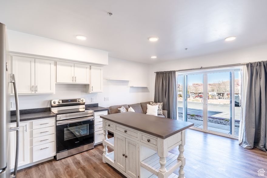 INVESTOR UNIT! Fantastic investment opportunity! This condo, nestled at the base of the Moab Rim, offers easy access to downtown Moab and its legendary outdoor activities. Uniquely, this unit allows for monthly rentals, providing flexible income potential without requiring owner occupancy. Enjoy modern comforts including wood-grain vinyl flooring, in-unit laundry, a covered patio, and dedicated parking, plus extra spots for guests as well as bike racks.