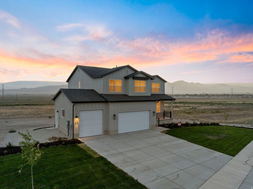AMAZING $10,000 INCENTIVE TOWARDS CLOSING COSTS, RATE BUYDOWN, OR PRICE REDUCTION REGARDLESS OF LENDER!  Must-see Scarlet Ridge Community in Eagle Mountain! Move-in ready! This beautiful, 4,300 sq. ft. home on a three-quarter-acre view lot is built by Flagship Homes. It features 4 bedrooms, 2.5 bathrooms, quartz slab countertops, painted cabinets, laminate flooring on the main level, landscaped front yard and a 3 car garage. The backyard can be landscaped for an additional charge. The primary bedroom has a vaulted ceiling, large walk-in closet, and dual sinks with a separate tub/shower. With an unfinished basement with 9' ceilings and a walk-out entrance, this home provides space for storage and room to grow. (If preferred, basement can be finished for an additional charge.) 1GB fiber optic internet included in the HOA dues. Call for more information or stop by our model home at 1546 E. Starling Lane, Eagle Mountain for a tour. Model home hours: Monday-Saturday 11 AM - 6 PM. Buyers to verify all information. Square footage is from house plans.