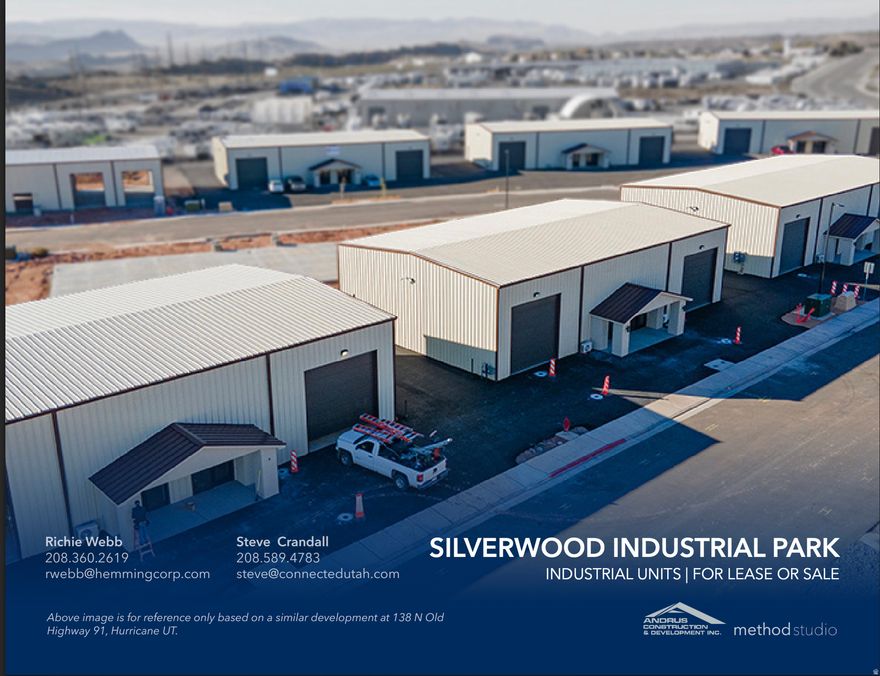 Buildings 4&5 are now available (to be built)! Silverwood Industrial Park offers 20 brand-new industrial units for lease or sale along Old Highway 91 in the Hurricane industrial corridor zone of the most active distribution and logistics zones in Southern Utah. Units are available in 5,000 SF and 10,000 SF configurations on lots ranging from 0.37 to 0.62+ acres, with M-1 zoning suited to a wide range of industrial users. Select units enjoy prime I-15 frontage - offering exceptional visibility and a built-in advertising advantage for your business. Every unit is fully climate-controlled throughout and includes a mezzanine level ideal for additional storage or conversion into a second office or conference space. Buyers also have the option to add a loading dock at an additional cost. Each unit features 1-3 phase power, two bathrooms, a 24'  12' private office, insulated overhead doors, and a fully landscaped and fenced yard - with no CAM fees. Built in 2026 with immediate I-15 and SR-9 access. Neighboring tenants include Walmart Distribution, FedEx Ground, and Orgill. These units are first-come, first-served - don't wait.