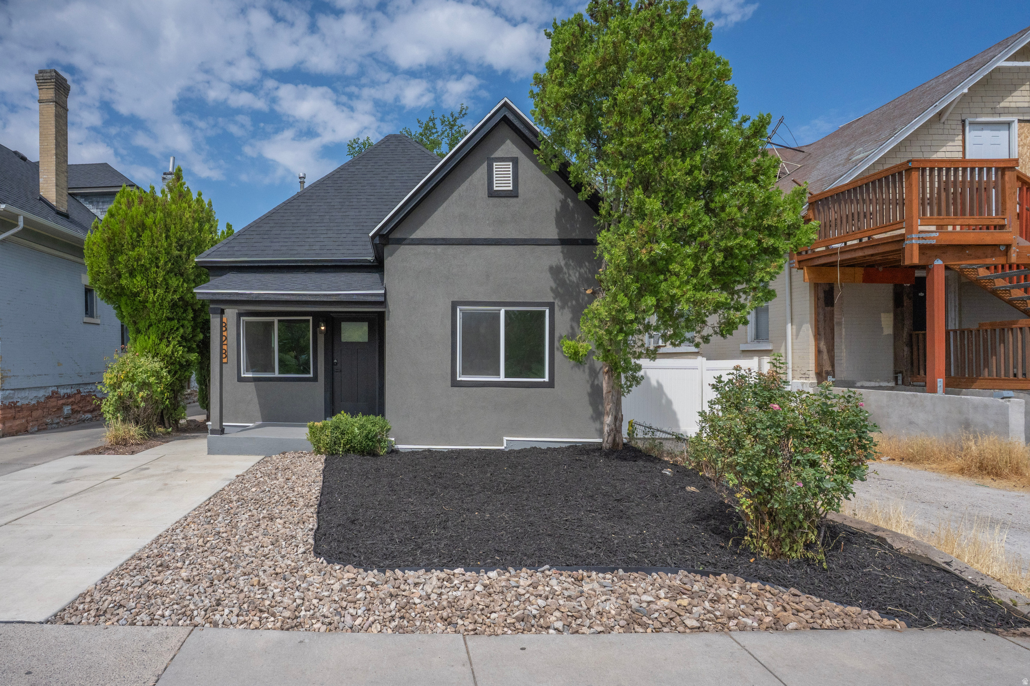 Contemporary gray exterior with dark trim