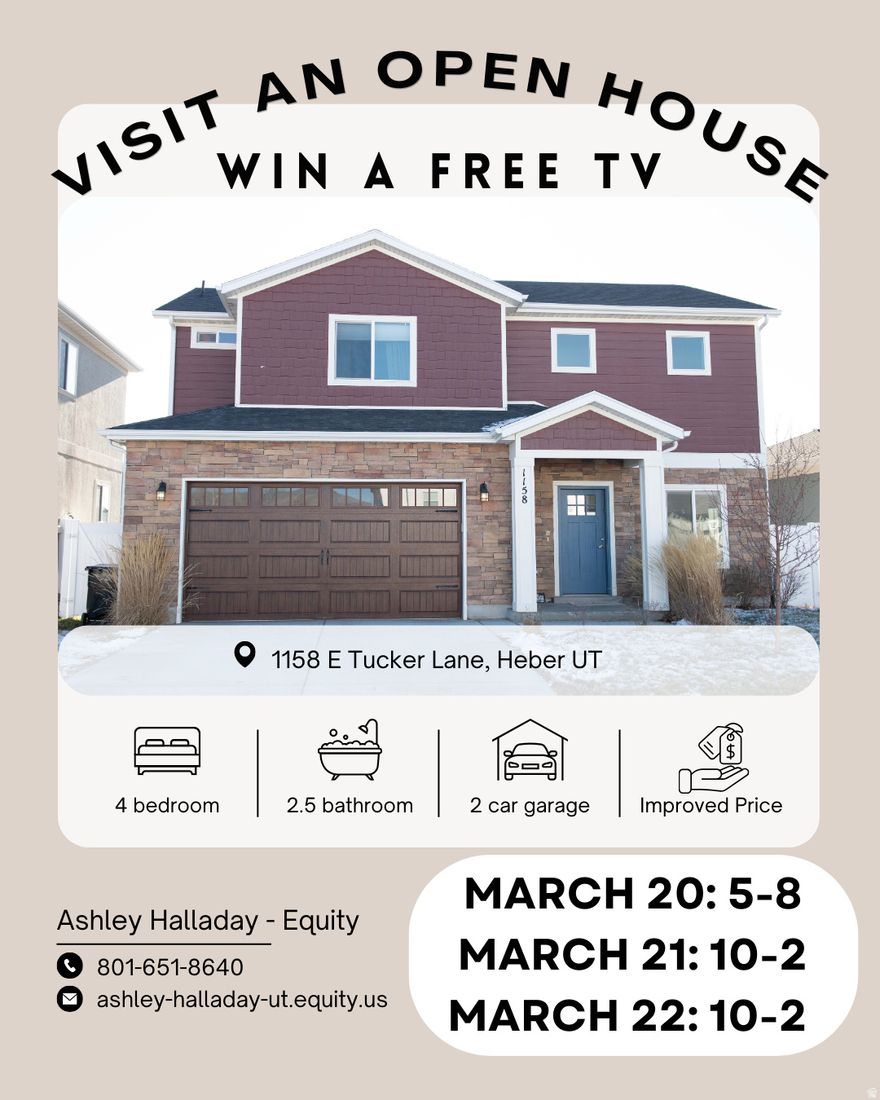 Price Improvement! Beautifully designed 4-bedroom, 2.5-bathroom home offering 1,959 sq. ft. of thoughtfully planned living space in a convenient Heber location. From the moment you enter, you'll be impressed by all the upgrades, including: *20-foot vaulted ceiling entryway* *Laminate flooring throughout**Tile backsplash**Extra kitchen cabinets**Valor Shades**Blackout curtains in Primary Bed**Extended cement patio**Covered Patio with lights and a fan**Smurf tubing* These upgrades provide a modern look with easy maintenance. Bathrooms are finished with tile flooring. The kitchen is well-thought-out for everyday living and entertaining, complete with a convection oven and ample workspace. Washer and dryer are included, adding extra value and convenience for the new homeowner.  The home has fantastic views of the surrounding mountains and is ideally situated near schools and shopping centers. Easy access to a community walking path and a nearby park. With its functional layout, modern finishes, and prime location, this home offers comfort, convenience, and lifestyle appeal all in one exceptional package.    Square footage figures are provided as a courtesy estimate only and were obtained from county records.  Buyer is advised to obtain an independent measurement.