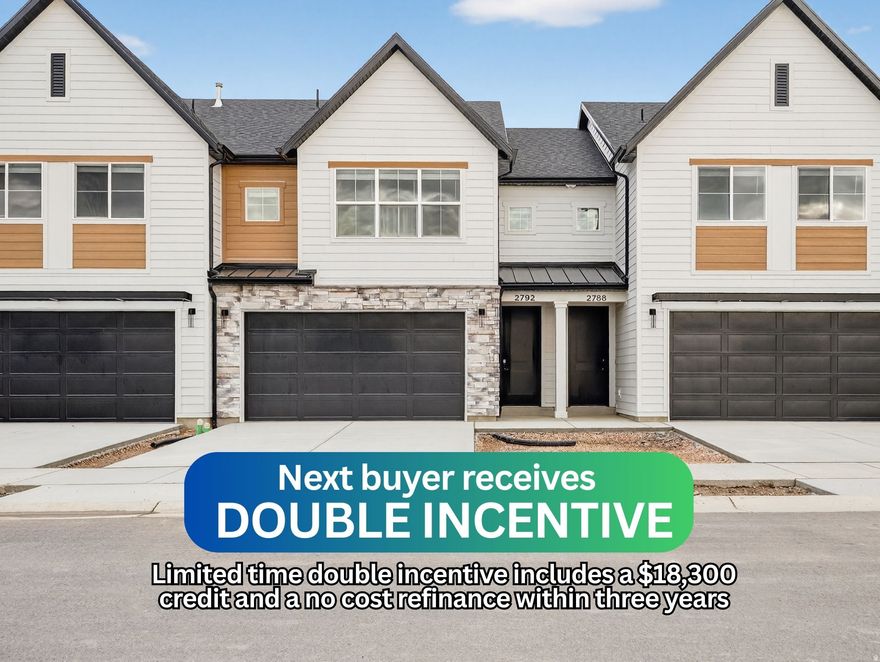 Striking new townhomes in Plain City's newest and most amazing community, JDC Ranch! Built with industry leading quality, inside and out, and world-class design, these townhomes are raising the bar. Come see the large kitchens, oversized garages, room to entertain, massive primary suite/closet/bathroom, roomy bedrooms, and abundant storage throughout. ***LIMITED TIME $18,330 incentive with use of preferred lender. Includes a no-cost refinance within three years*** Square footage figures are provided as a courtesy estimate only and were obtained from building plans. Buyer is advised to obtain an independent measurement.