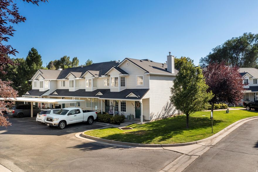 Easy townhome living with plenty of parking! Spacious end-unit townhome featuring oversized bedrooms, walk-in closets, upstairs laundry, a large pantry, and extra storage under the stairs. New water heater. Enjoy walking to parks, botanical gardens, Lorin Farr Pool, and the rodeo grounds, plus miles of nearby trails for biking, walking, and even fishing. Quick access to shopping, dining, and everyday conveniences. The HOA is well managed, keeps the community looking great, and has approved enclosing the patio with a fence. Seller will pay the buyer's first month of HOA dues. Excellent guest parking right next to the unit.