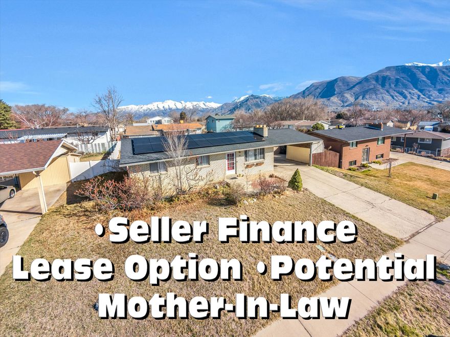 Seller finance lease option considered with large down. Charming Home updated home with Large Private yard and Beautiful Mountain Views! Step inside to a beautifully updated Main floor including Bedrooms, Flooring, Bath and stunning Kitchen with stainless  Appliances. Expansive, fully fenced yard with existing garden areas, fruit trees and vines. Includes a large shed for gardening tools and outdoor equipment. The Home is perfectly situated in a quiet neighborhood with fast freeway access. Highly energy efficient thanks to a new giant solar system. A perfect home to add A Mother-in-law apartment with private entrance due to easy basement utility access and easy to modify back entrance.