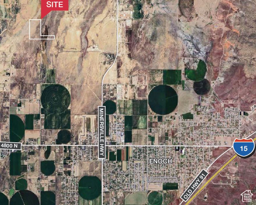 Seller Financing potential. 6400 N & 775 W (N Bulldog Rd) North of Enoch ind zone & SE of the Cedar wastewater plant. Access Minersville Hwy on 6400 N. ph 714-858-4056 GPS Lat 37.785657 & Longitude -113.069724. Near Enoch's ind zoning; & borders R-1 zoning.