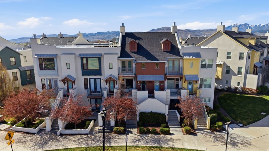 **OPEN HOUSE: Saturday March 28th 11am-1pm**Welcome to this beautifully updated 2 bed, 3 bath townhome in the heart of Daybreak, offering the perfect blend of style, comfort, and convenience in a highly sought-after location. Conveniently located just two blocks from SoDa Row and Oquirrh Lake, you'll love having dining, shopping, entertainment, and scenic waterfront trails just steps from your front door! Step inside to an inviting open-concept layout featuring a bright and airy kitchen and living space, enhanced by stunning arched ceilings and an abundance of natural light throughout. The kitchen is designed to impress with quartz countertops, a spacious island, stainless steel appliances with a dedicated workspace-perfect for working from home. Enjoy seamless indoor-outdoor living with a private balcony off the kitchen, ideal for entertaining family and friends, hosting barbecues, or simply relaxing while taking in beautiful sunset views over the Oquirrh Mountains. Upstairs, the primary suite is a true retreat, showcasing elegant wainscoting, a private balcony, and a connected ensuite bathroom. The second bedroom is equally inviting with its own attached bathroom and plenty of natural light. You'll also find a convenient in-unit laundry with flex area at the top of the stairs. Additional highlights include new carpet, fresh paint, and a spacious 2-car garage complete with extra storage and a dedicated workbench. As part of the Daybreak community, you'll enjoy incredible HOA amenities including paddleboard and kayak rentals, community pools, and fitness centers-making it easy to embrace an active and vibrant lifestyle. This home truly has it all-location, upgrades, and lifestyle. Don't miss your chance to make it yours!   Square footage figures are provided as a courtesy estimate only.  Buyer is advised to obtain an independent measurement.