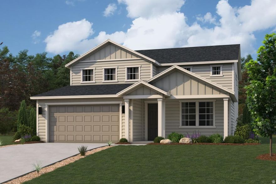 The Summit at Pioneer Meadows presents a lavish two-story design. On the main floor, a dedicated study and secondary bedroom offer versatility. The main floor also features a sprawling open-concept dining and great room, complemented by a modern kitchen equipped with a spacious walk-in pantry and central island. You'll also appreciate a practical mud room off the garage. The upstairs features a flexible loft, a tranquil owner's suite-complete with a separate tub & shower and generous walk-in closet at the primary suite-plus two additional secondary bedrooms.