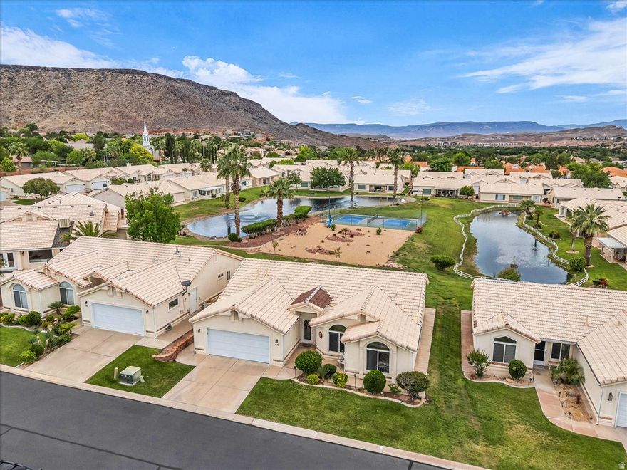Enjoy easy low maintenance living in this beautifully updated home located in the desirable 55+ community of West Springs. Just minutes from downtown St. George. Enjoy an open floor plan highlighted by vaulted ceilings. Recent updates include new roof, carpet, furnace as well as new appliances. HOA amenities include indoor pool, clubhouse, fitness center and pickleball courts. Enjoy fantastic views of community pond behind the home.