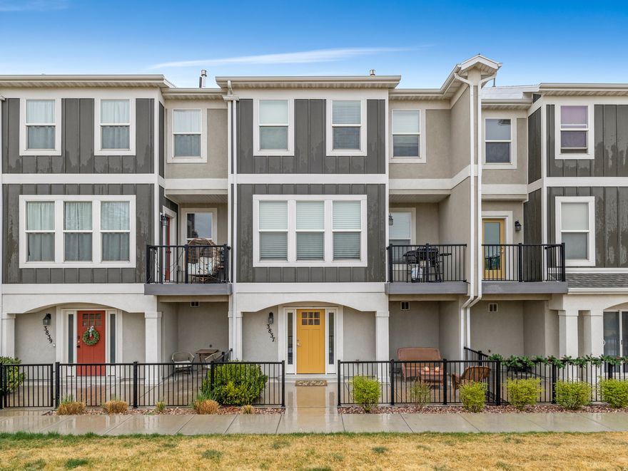 Muirhouse  3 bedrooms  2.5 baths  1,980 sq ft  quartz countertops  2-car garage  balcony  mountain and valley views  Located in Muirhouse Phase II, this 2020 row-mid townhouse offers a great multi-level layout with 3 bedrooms, 2 full baths, and 1 half bath across approximately 1,980 square feet. The home features a kitchen and dining area with quartz countertops and an open feel, built-in dishwasher, disposal, and included range, microwave, refrigerator and and a whole home water purification system ($5000+ value). The primary suite includes a walk-in closet, private bath, and separate tub and shower. Additional highlights include a family room, fireplace, laundry area, central air, forced air gas heat, double-pane windows, entry foyer, open porch, balcony, and a 2-car built-in garage with opener. You'll love the private front patio and the premium location with no front yard neighbors and close access to the dog park.