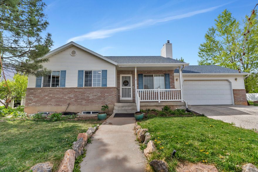 Santaquin 4 bd + office in the desirable Alpine View neighborhood! This beautifully updated home features LVP flooring, new lighting, kitchen upgrades, and a Trex deck. The finished basement has plumbing and electrical set up for a kitchenette (meant for a salon), or home business. The 2-car garage offers ample storage and power. There is an additional workshop with cooling, perfect for projects or hobbies. Enjoy a huge, shaded lot with mature trees and plenty of space to entertain, roast marshmallows, and relax in this quiet, inviting neighborhood.