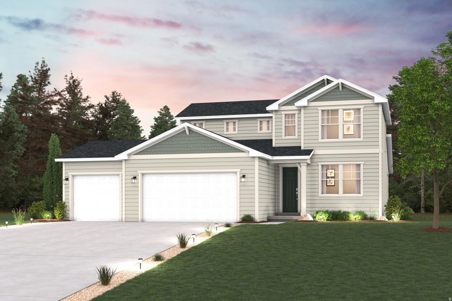NO HOA! Thoughtfully designed for comfort and flexibility, the Lassen in Sunset Flats offers a functional layout with elevated finishes and room to grow. This 3-bedroom, 2.5-bath home features 2,435 sq. ft. of finished space, plus a full unfinished basement with a separate entrance, bringing the total to 4,001 sq. ft. The open-concept main level is anchored by a gourmet kitchen with white cabinetry, quartz countertops, a center island, and walk-in pantry. It flows seamlessly into the dining area, great room, and out to a covered deck, creating an ideal space for everyday living and entertaining. The Mezzo design package and Sea Glass LVP flooring add a clean, modern aesthetic throughout. The main-floor primary suite offers a private retreat with dual vanities, a walk-in shower, soaking tub, and generous walk-in closet. Upstairs, additional bedrooms provide separation and flexibility for guests, hobbies, or a home office. A 3-bay garage adds ample storage and functionality. Situated on a 0.25-acre south-facing lot. Estimated completion June 2026.