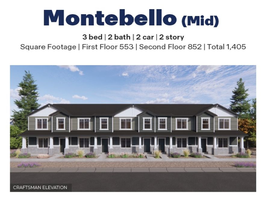 WELCOME! The Montebello is a two-story townhome that offers 3 bedrooms, 2 bathrooms and a 2-car garage with a functional and open main floor layout. Interior features include quartz countertops, laminate flooring, modern cabinetry, a walk-in pantry, and a convenient mud room off the garage. Upstairs includes a laundry room, full bath, and a large primary suite with walk-in closet and private bath. The Home comes with a Smart Home Package, radon system, and builder warranty. Actual home may differ in color/material/options. Pictures are of finished homes of the same floor plan and may contain options/upgrades/ decorations/ furnishings not available at the advertised price. No representation or warranties are made regarding school districts and assignments; conduct your own investigation regarding current/future school boundaries. Buyer to verify all information.