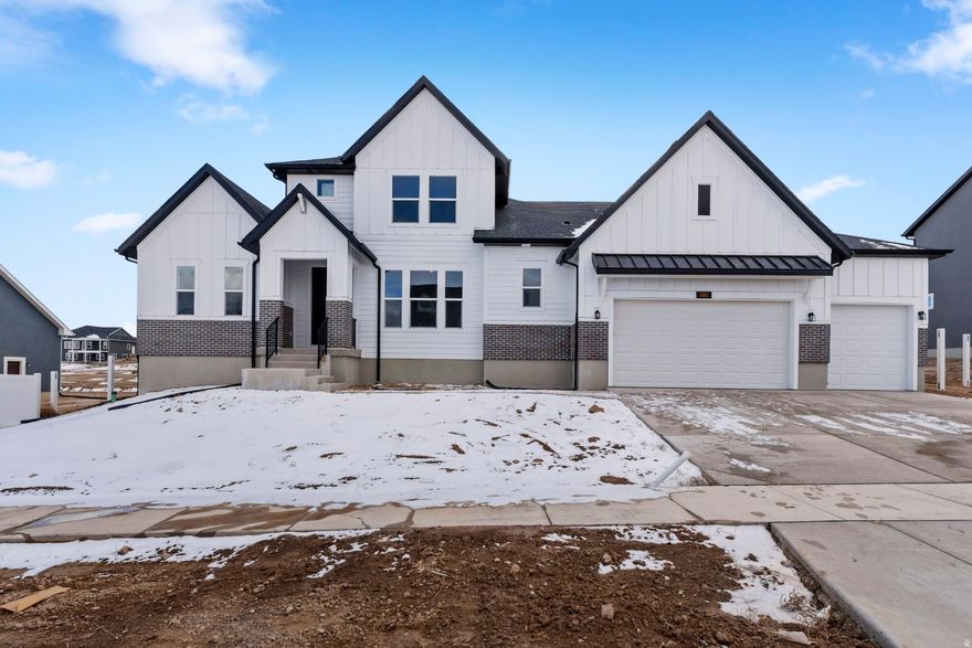 The Rivershore in Brixton Park has been a striking home plan that is breathtaking from the outside.  This home features a main floor primary bedroom, and incredible entertaining space from a dining room that can accommodate a 12 setting table, to an extra large living room with a cozy fireplace. The primary bathroom is designed with a gigantic walk-in shower, and a closet fit for his and hers' dreams.  Upstairs are large secondary bedrooms and an unfinished basement that has space for 2 more bedrooms, a gym/media room and great storage space!  9ft ceiling on all 3 floors and a homesite that does not have a backyard neighbor and preserves views of Mt. Timpanogos and the nearby Temple. Home estimated to be complete in May 2026.  Preferred Lender financing incentives available, call agent for more details.