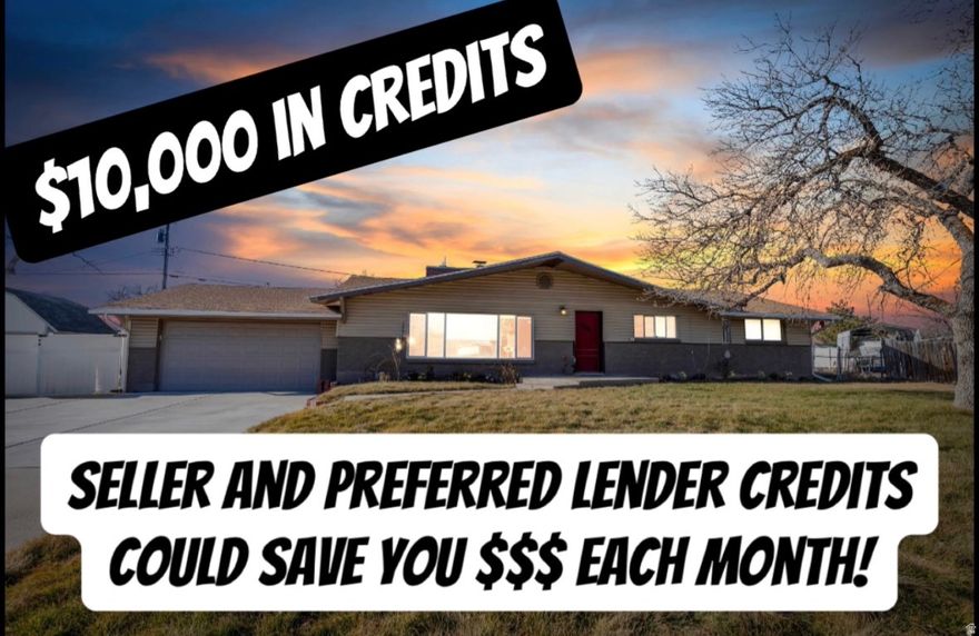 *** OPEN HOUSE Thursday Mar 5 5:30-7 pm *** $10,000 CREDIT towards closing costs or rate buy down, plus additional preferred lender incentive! SIX (6!) BEDROOM Rambler MINUTES to I-15, 215, Jordan River Parkway, shopping and schools! LOCATION!! ARCHITECTURAL BEAUTY featuring wood ceilings & stone wall inside home. Home features LARGE kitchen w/GRANITE countertops off GREAT room w/spacious VAULTED ceilings perfect for ENTERTAINING.  NEW big patio in FULLY FENCED, SPACIOUS LOT for great BBQ'S and fun. GARDEN boxes ready for your SPRING planting, AUTOMATIC sprinklers for easy front yard maintenance. Lots of STORAGE in basement & RV PARKING!! Sq footage per tax records, buyer/agent to verify all.