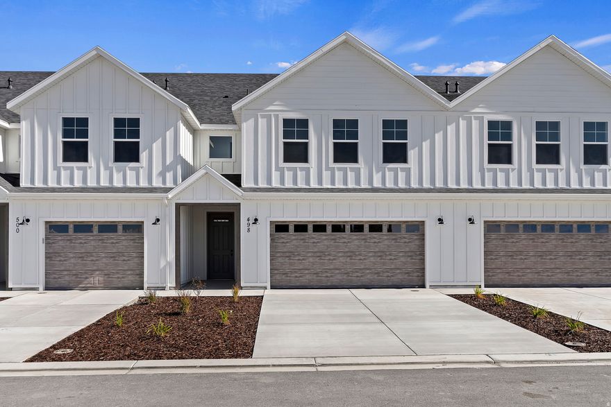 New construction ready Q2 2026! Step into attainable luxury! Open House is held at our decorated model at 503 N 475 W Lindon (models of all floorplans available!). 2-story mid lot w/ 2-car garage and 6' fully privacy fenced yard - the most private townhome you'll find! 1 GB fiber internet included in HOA. Home includes many upgrades: walk-in pantry, farm sink, quartz counters, soft-close cabinets, stainless appliances, LVP, upgraded carpet, EV charging roughed, radon mitigation, tankless descaling water heater, and double wall construction for noise suppression! Has a spacious loft, FULL SIZE laundry room, DOUBLE primary walk-in closets, 9' ceilings, & TONS of storage. More than ample parking for the community. Small neighborhood feel. Model for THIS FLOORPLAN is located at 497 N 475 W Lindon. Square footage figures are provided as a courtesy estimate only and were obtained from building plans. Buyer is advised to obtain an independent measurement. Exterior finishes may vary.