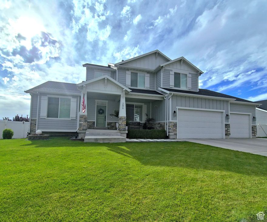 NEW PRICE ADDJUSTMENT!!  Make this your DREAM HOME!!  East bench of Pleasant Grove! Amazing views of Utah Lake and the surrounding city's off the main floor coverd deck. Incredible front porch views of Mt Timpanogos! This home has so many upgrades including. Herringbone floors, Chevron tiled laundry and mud room, plantation shutters, Primary with a stand alone tub on the mainfloor, hard wired power blind, ceiling fan, 9ft basement ceilings with drop channel for noise reduction, cement RV pad, lower patio is wired for hot tub, super deep 3 car garage with an additional 3ft width for all of your toy's. with extra R.V. parking to the side of the home, Laundry chute, separate HVAC zones on each floor, hood fan, pot filler, natural gas stub for bbq, custom basement fireplace, water softener, walk out basement that could be used as an ADU.   This home has it all! Did we mention all the Breath Taking Views?