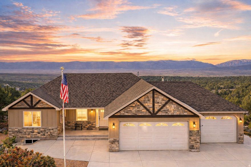 Newer Sanpete County retreat with panoramic views, 1-acre lot, walkout basement with second kitchen/private entrance, and oversized 4-car garage. Beautifully maintained with year-round access, this home offers the perfect blend of privacy and functionality-ideal as a full-time residence or weekend getaway. Features include high-end cabinetry, beautiful countertops, and durable LVP flooring. The fully finished walkout basement provides a second kitchen and private entrance, perfect for guests or multi-generational living. Oversized 4-car garage (974 sq ft) offers ample space for vehicles, storage, or a workshop.  Includes owned 1,000-gallon propane tank. Square footage figures are provided as a courtesy estimate only and were obtained from County Tax Records. Buyer is advised to obtain an independent measurement.
