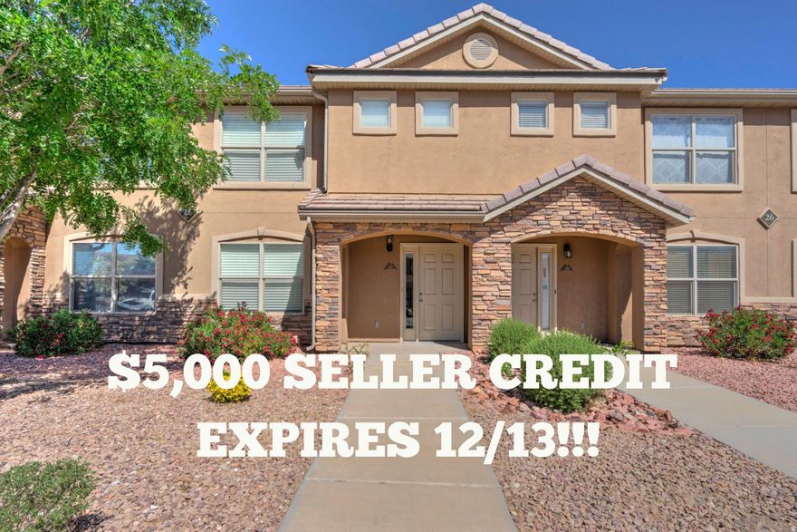 OFFERING $5,000 SELLER CREDIT until 12/13/2025, pair this with the preferred lender incentive of 1% toward closing costs and optimize them together - contact agent for preferred lender incentive details  Welcome to this beautiful 3-bedroom, 2.5-bath townhome in St. George! Perfect as an investment property or for a future homeowner. This home features an extra-large primary suite with spacious sitting area, two oversized family rooms, and upgraded LVP flooring throughout. New appliances and updated AC unit.  Ideally located near parks, schools, and shopping, this townhome offers low-maintenance living.