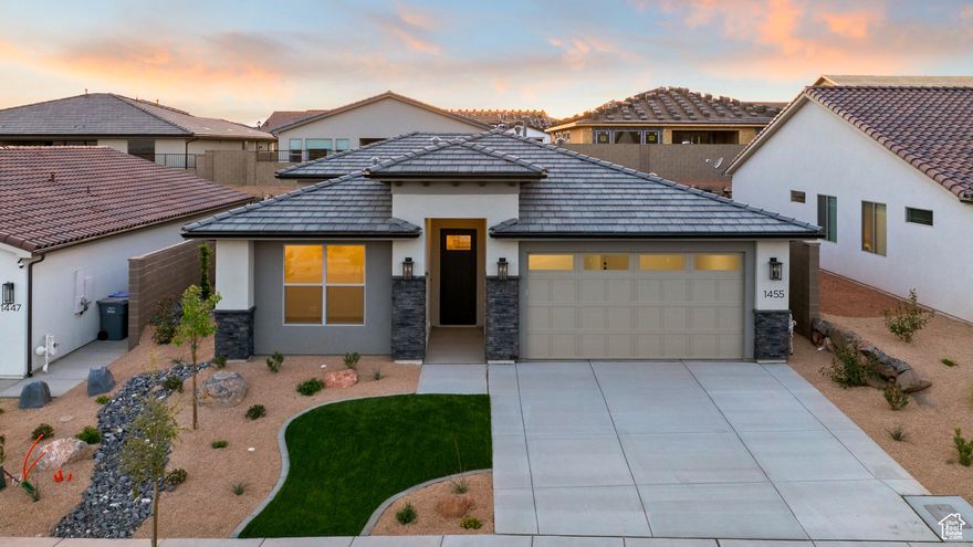 Discover the Mojave floor plan, a thoughtfully designed home offering 3 bedrooms and 2 bathrooms within 1,840 square feet of elegant living space. This listing is still available for design and photos included are just renderings of similar home. With tall ceilings and a spacious side patio just off the kitchen, this home maximizes your indoor and outdoor dining experience. The contemporary kitchen features optional gourmet enhancements, while the primary suite boasts a luxurious ensuite bathroom. Embrace the vibrant lifestyle in the Solis community, where resort-style amenities elevate your everyday living.