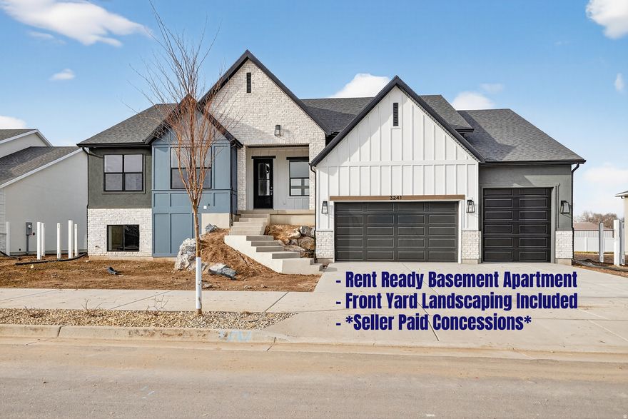 Amazing new construction rambler with rent ready basement apartment. Flexible basement layout allows for a 1, 2, or 3 bedroom rental (use the space you don't want to rent for yourself). Great option to help with monthly payment and can help you qualify. Set up with a separate covered basement entrance, full kitchen, 2 water heaters, and a zoned HVAC system. Tasteful finishes throughout and upgrades including a double deep 3 car garage, covered trex deck, and front yard landscaping included in the purchase price. Take advantage of over $17,000 in incentives as well to help with interest rate buydown or closing costs with builders preferred lender.