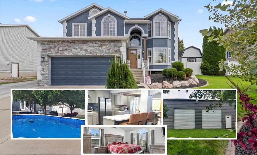 Motivated Seller! Move-in ready & beautifully updated! This spacious 4-bd, 3.5 bath home features open floor plan with a bright entry, open dining & a large kitchen that flows into the family room - perfect for gatherings. Upstairs includes 3 bedrooms, a convenient laundry room, and a private master suite with updated master bathroom, set apart from the others for extra privacy. The finished basement adds a 4th bedroom that could be converted back to 2 bedrooms, and flexible living space. Updated HVAC with ductless air unit in Master bedroom and "She shed". Great location - ready for you to move in and enjoy! Could be converted into a 6 bedroom home. New water heater and an above ground pool with custom decking. A major feature of this property is the large powered 1040sf workshop with 16ft high ceiling and two x 10ft high doors. The workshop includes a woodburning stove for heating and it's plumbed for water and sewer. The cozy 200sf "She shed" with 2 lofts is also equipped with heat, AC and electricity. There is an 80ft long concrete driveway with a 600sf covered VersaTube Carport that is over-height, perfect for RV parking. This is a real gem with all the bells & whistles. Close to Hill Air Force Base & a quick 5 min drive to the i15. Travel time to Salt Lake City is about a 35 min drive. Buyer to verify all information