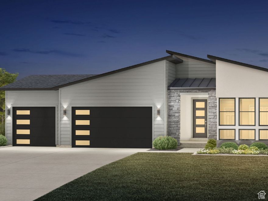 Completion anticipated in Dec! Experience refined single-level living in this stunning Chelser rambler, showcasing a sleek mountain modern exterior. Enjoy effortless indoor-outdoor living with a spacious covered back patio, accessible from two sliding doors. Inside, 10-foot main floor ceilings and a cozy fireplace create an open yet inviting atmosphere. The gourmet kitchen features elegant cabinetry and quartz countertops, perfect for both everyday living and entertaining. Retreat to the luxurious primary bathroom with designer tile finishes and elevated style. Additional highlights include a laundry room with utility sink and a fully finished basement offering a massive gathering space, a bedroom with ensuite bath, and two additional guest rooms-ideal for family or guests.