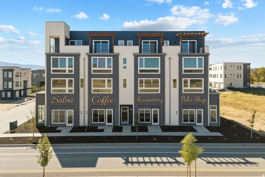 This End- unit Live/Work townhome is designed with flexibility and modern convenience. The main floor offers a  commercial space, complete with a separate entrance and an additional bathroom, making it perfect for those who need a dedicated workspace. The second floor is where your main living area shines, featuring a kitchen with a large walk-in pantry, a dining area, and a living room that opens to an exterior deck. On the third floor, you'll find three bedrooms, a laundry room, and a stunning sky room with an upper deck on the fourth floor. This townhome is the perfect choice for those who work from home and want to blend business with comfortable living. This home is Move In Ready!