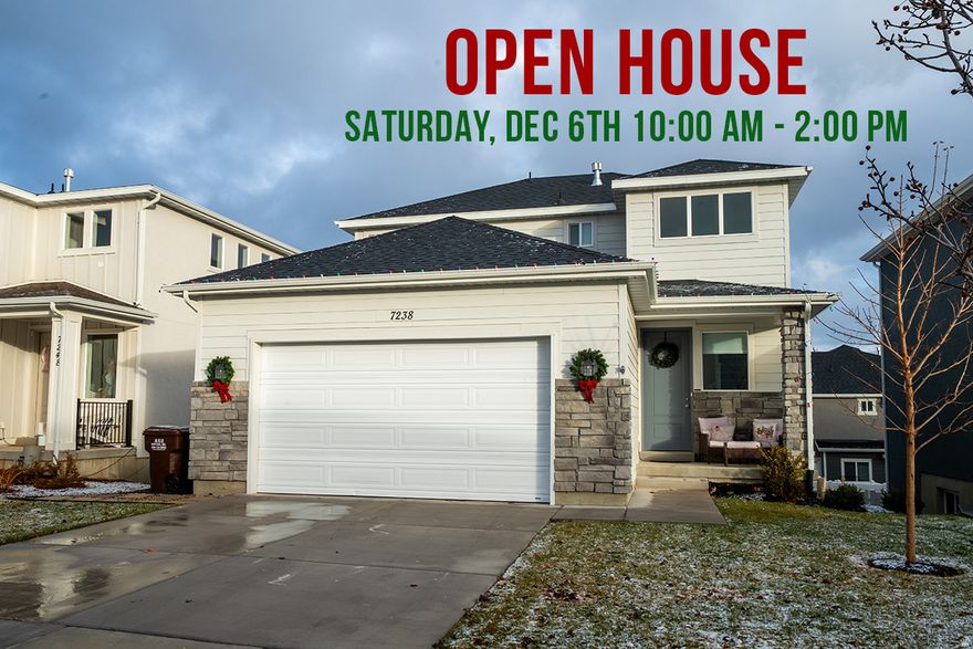 OPEN HOUSE SATURDAY DECEMBER 6TH! Looking for the perfect Christmas gift for yourself, a friend, or a family member searching for a new home? Look no further than this beautiful, IMMACULATELY CLEAN and maintained home in the South Silver Lake community, just on the border of Eagle Mountain and Saratoga Springs. Through the front door you will find a lofty entry ceiling complete with chandelier. This home features 9ft ceilings on every level. Surprisingly SPACIOUS in all the right ways with lots of big windows and natural light throughout, this house makes living easy. There are a total of 4 bedrooms and 3.5 baths. The large primary bedroom features a VAULTED CEILING with fan, accent wall, and sprawling views of Mt. Timpanogos and Utah Lake. The en suite bathroom includes a separate toilet room, DOUBLE VANITY, and spacious walk-in closet. With an unusually spacious furnace room, a cold storage, under-stair storage, and plenty of strategically placed closets (including a very large pantry off the kitchen), there is AMPLE STORAGE space throughout the entire home. The 100% finished basement offers more natural light (NO WINDOW WELLS) and extra space to spread out or rent as an Accessory Dwelling Unit (ADU). That's right, the basement is primed for EXTRA INCOME and easy accessibility with the kitchen being finished any day. Unique to the area, the home is built on a natural grade, allowing for one of its standout features: a FULL DAYLIGHT, walkout basement. From the bright and open basement, you walk out into the large and PRIVATE backyard. The neighboring homes to the East are set back with extra green space in between the properties, giving the feeling of additional acreage. The yard offers a wide, OPEN feel with no sense of crowding from nearby homes. We invite you to set up a showing and see if this could be where your next chapter begins. Even the street name-Green Pasture Lane-has a way of making you feel right at home.